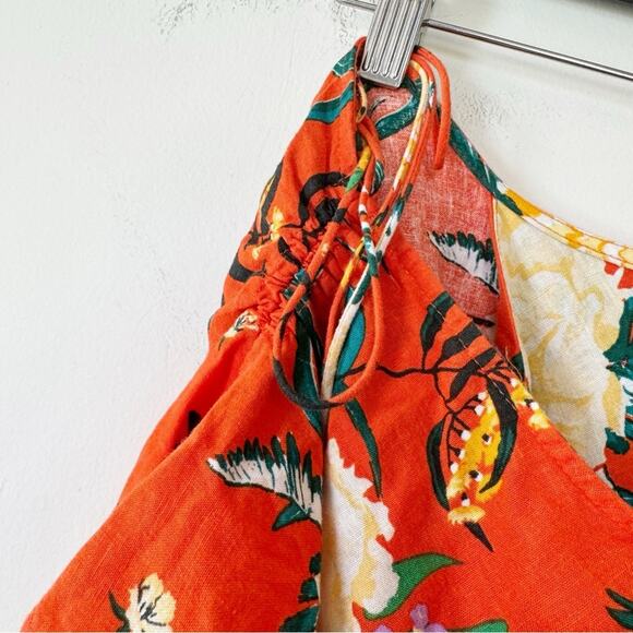 Urban Outfitters Carmen Tropical Floral Linen One Shoulder Ruffle Midi Dress S - Picture 7 of 10